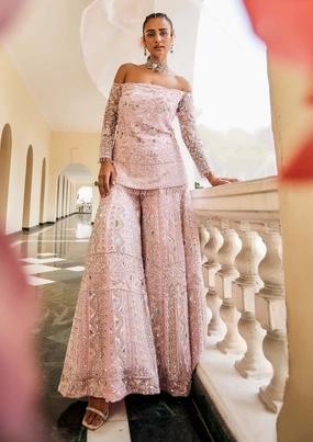 Valentine coral blush kurti and sharara set