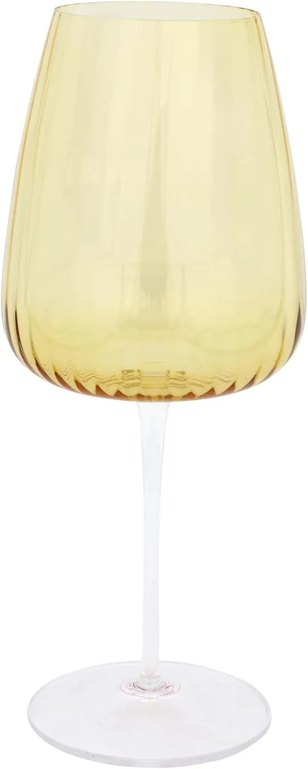 Vietri Francesca Amber Iced Tea & Water Glass - Handmade Italian Linear Textured Colored Glassware 9.75" H, 24 oz