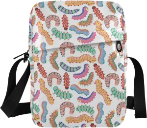 VIGTRO Small Messenger Bag Purse, Cartoon Bright Caterpillars Centipedes Mini Crossbody Bag with Adjustable Strap for Women Men, Small Shoulder Bag for Travel Outdoor Sports