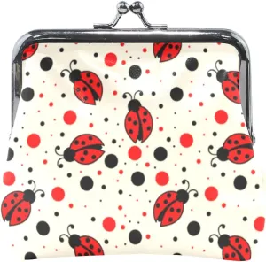 Vikko Stylish Red Ladybugs Dots Polka Coin Purse Retro Money Pouch with Kiss-lock Buckle Wallet Bag Card Holder for Women and Girls