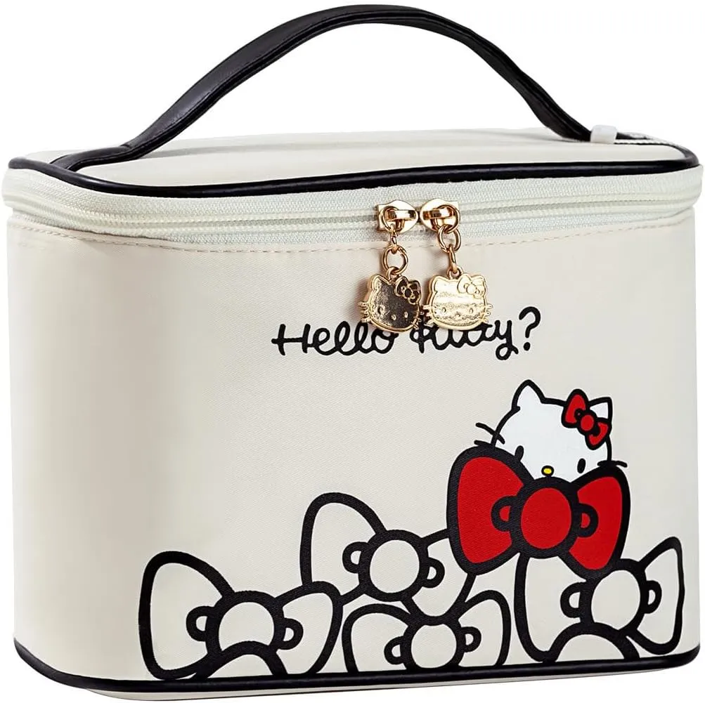 Vimanllie Makeup Bag Large Waterproof Cosmetic Bag with Dedicated Brush Holder, Cute Printed Makeup Organizer for Women Traveling,Portable Toiletry Bag for Girls
