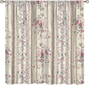 Vintage Floral Boho Window Treatment Panels Curtains Blush Pink, Yellow, Green and White Shabby Chic Rose Flower Farmhouse for Bedroom Living Room Decor 42x63in, Style-3