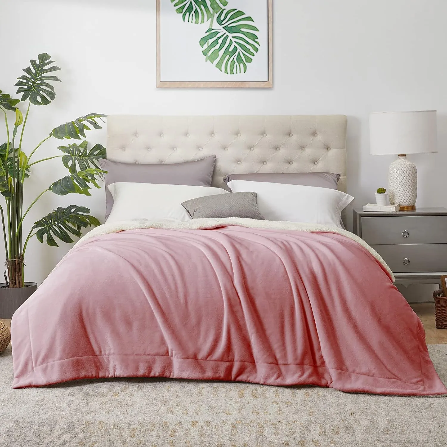 Walensee Sherpa Fleece Blanket (Throw Size 50”x60” Blush) Plush Throw Fuzzy Super Soft Reversible Microfiber Flannel Blankets for Couch, Bed, Sofa Ultra Luxurious Warm and Cozy for All Seasons