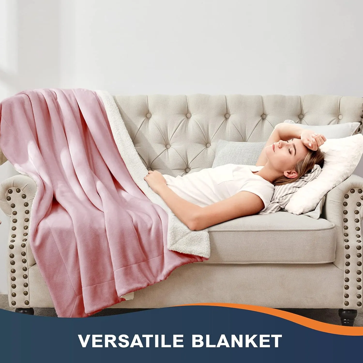 Walensee Sherpa Fleece Blanket (Throw Size 50”x60” Blush) Plush Throw Fuzzy Super Soft Reversible Microfiber Flannel Blankets for Couch, Bed, Sofa Ultra Luxurious Warm and Cozy for All Seasons