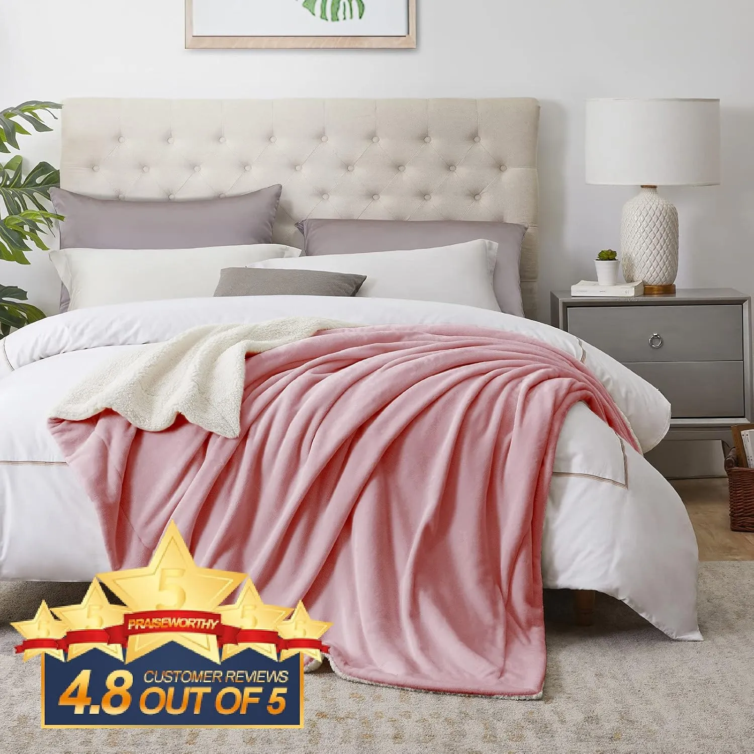 Walensee Sherpa Fleece Blanket (Throw Size 50”x60” Blush) Plush Throw Fuzzy Super Soft Reversible Microfiber Flannel Blankets for Couch, Bed, Sofa Ultra Luxurious Warm and Cozy for All Seasons