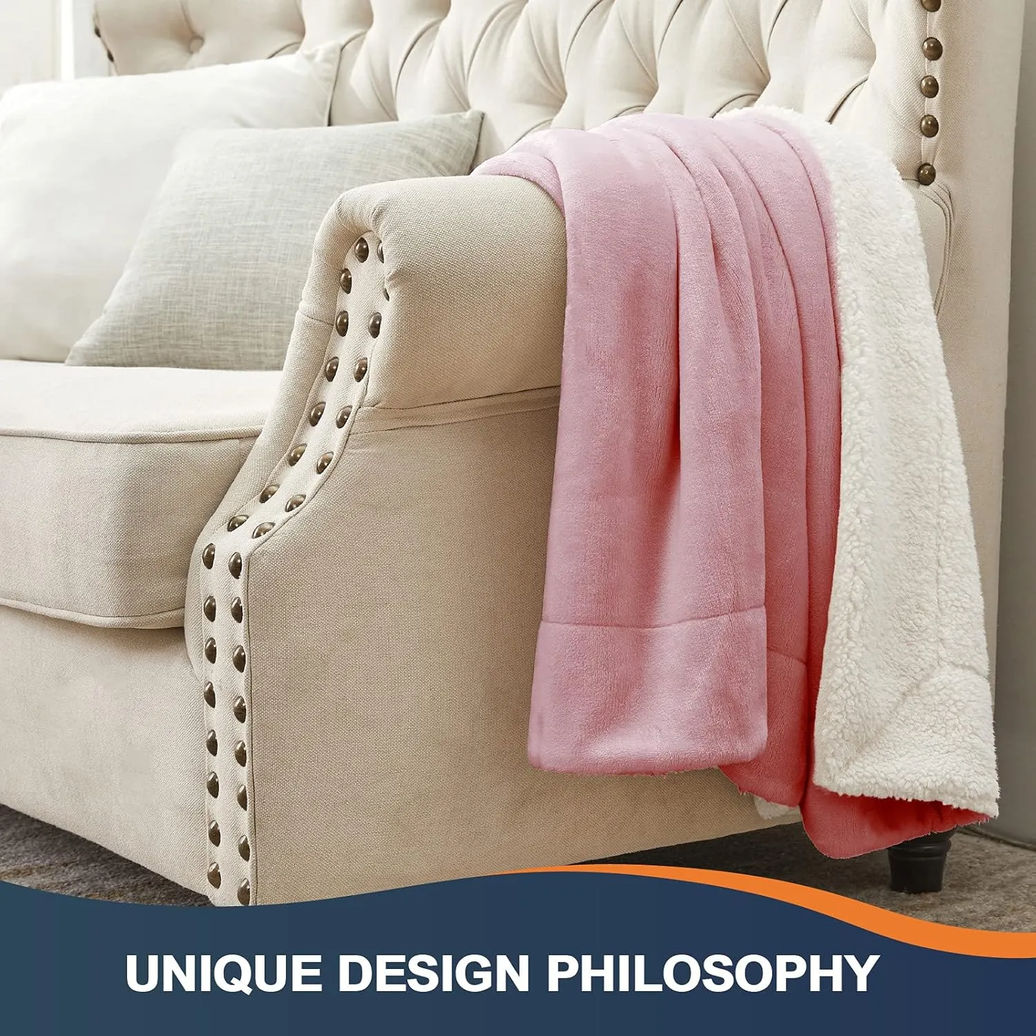 Walensee Sherpa Fleece Blanket (Throw Size 50”x60” Blush) Plush Throw Fuzzy Super Soft Reversible Microfiber Flannel Blankets for Couch, Bed, Sofa Ultra Luxurious Warm and Cozy for All Seasons