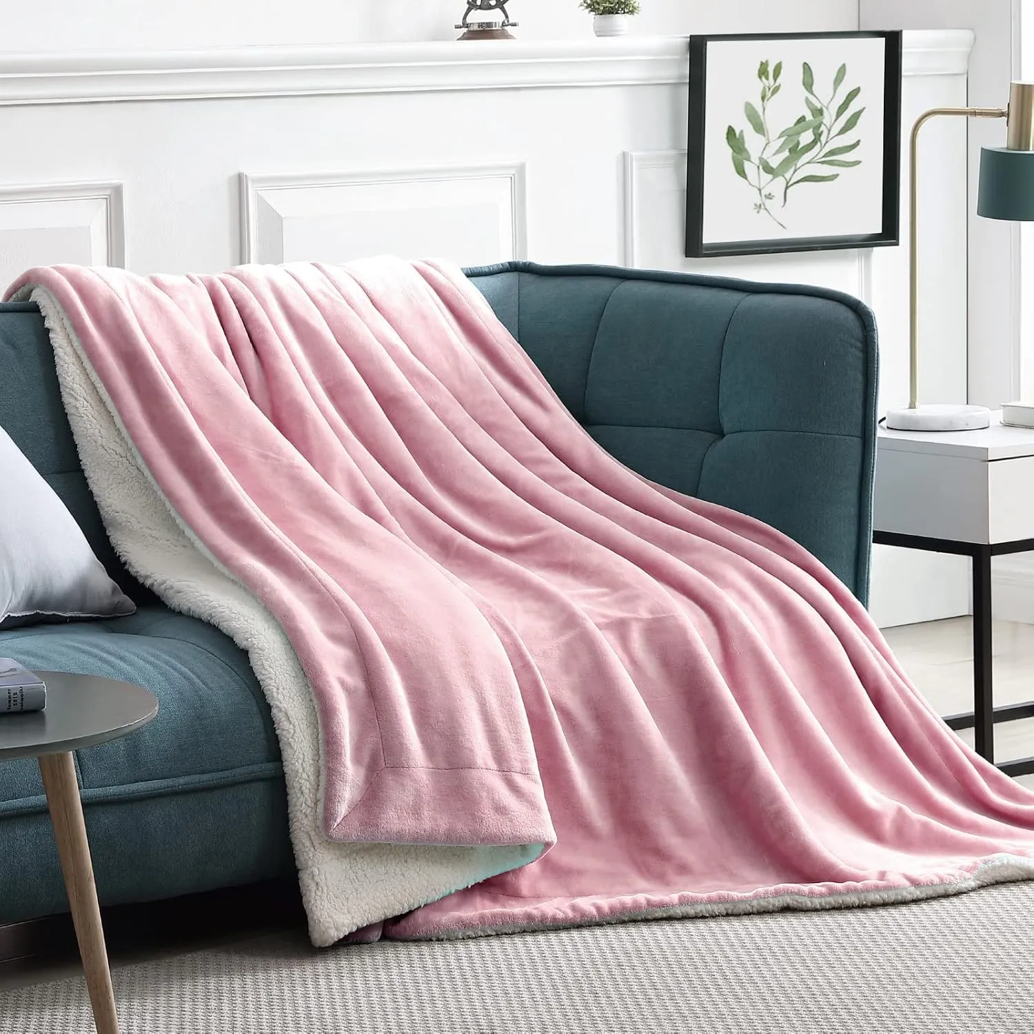 Walensee Sherpa Fleece Blanket (Throw Size 50”x60” Blush) Plush Throw Fuzzy Super Soft Reversible Microfiber Flannel Blankets for Couch, Bed, Sofa Ultra Luxurious Warm and Cozy for All Seasons