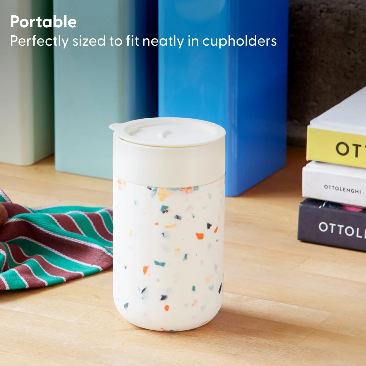 W&P Porter Ceramic Mug w/ Protective Silicone Sleeve, Blush 16 Ounces | On-the-Go | No Seal Tight | Reusable Cup for Coffee or Tea | Portable | Dishwasher Safe