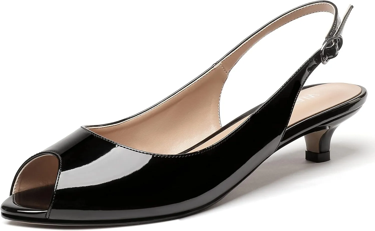 WAYDERNS Women's Peep Toe Patent Leather Ankle Strap Slingback Kitten Heels Low Heel Pumps Evening Work Dress Shoes 1.5 Inch