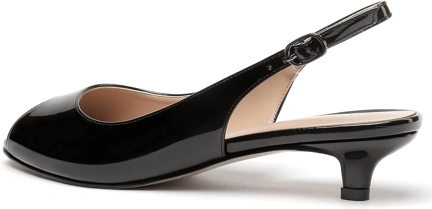 WAYDERNS Women's Peep Toe Patent Leather Ankle Strap Slingback Kitten Heels Low Heel Pumps Evening Work Dress Shoes 1.5 Inch