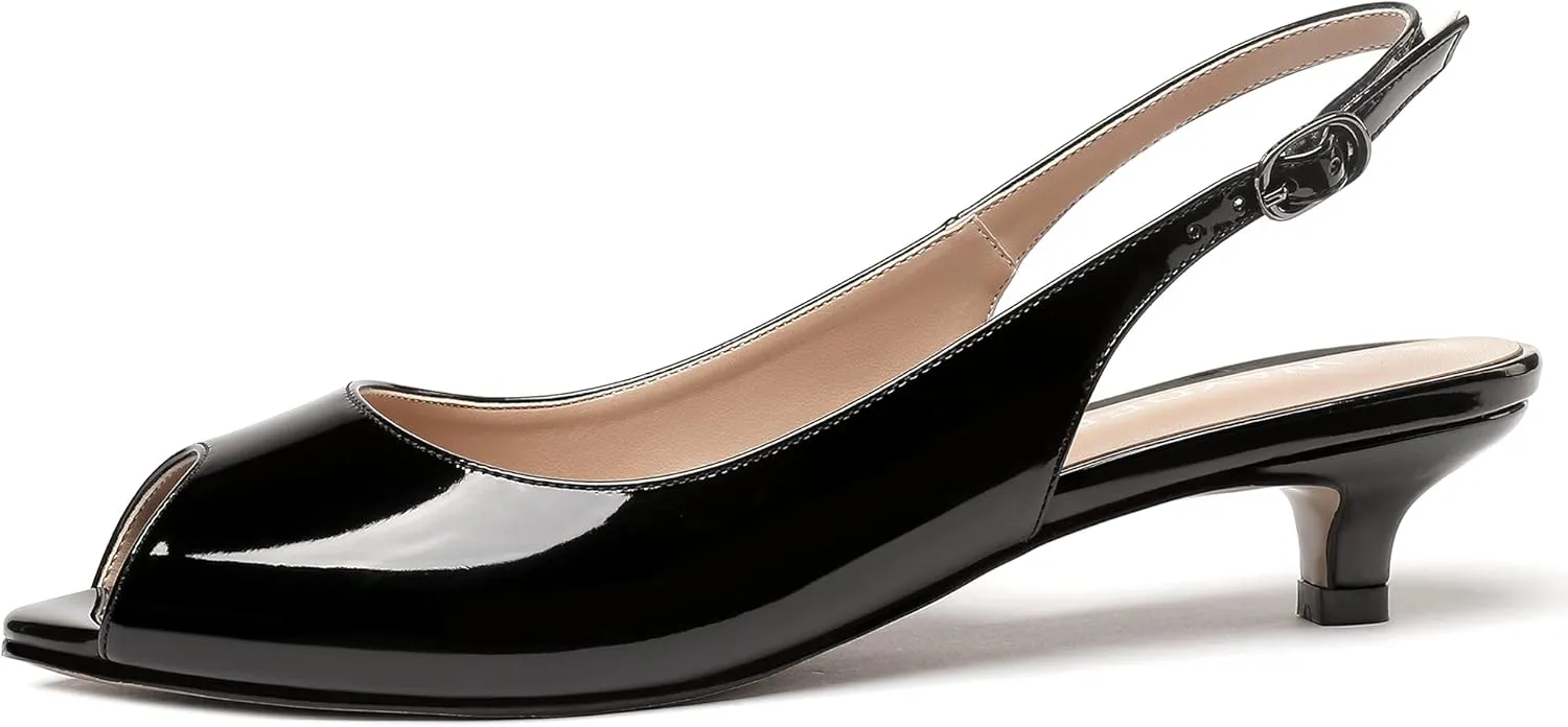 WAYDERNS Women's Peep Toe Patent Leather Ankle Strap Slingback Kitten Heels Low Heel Pumps Evening Work Dress Shoes 1.5 Inch