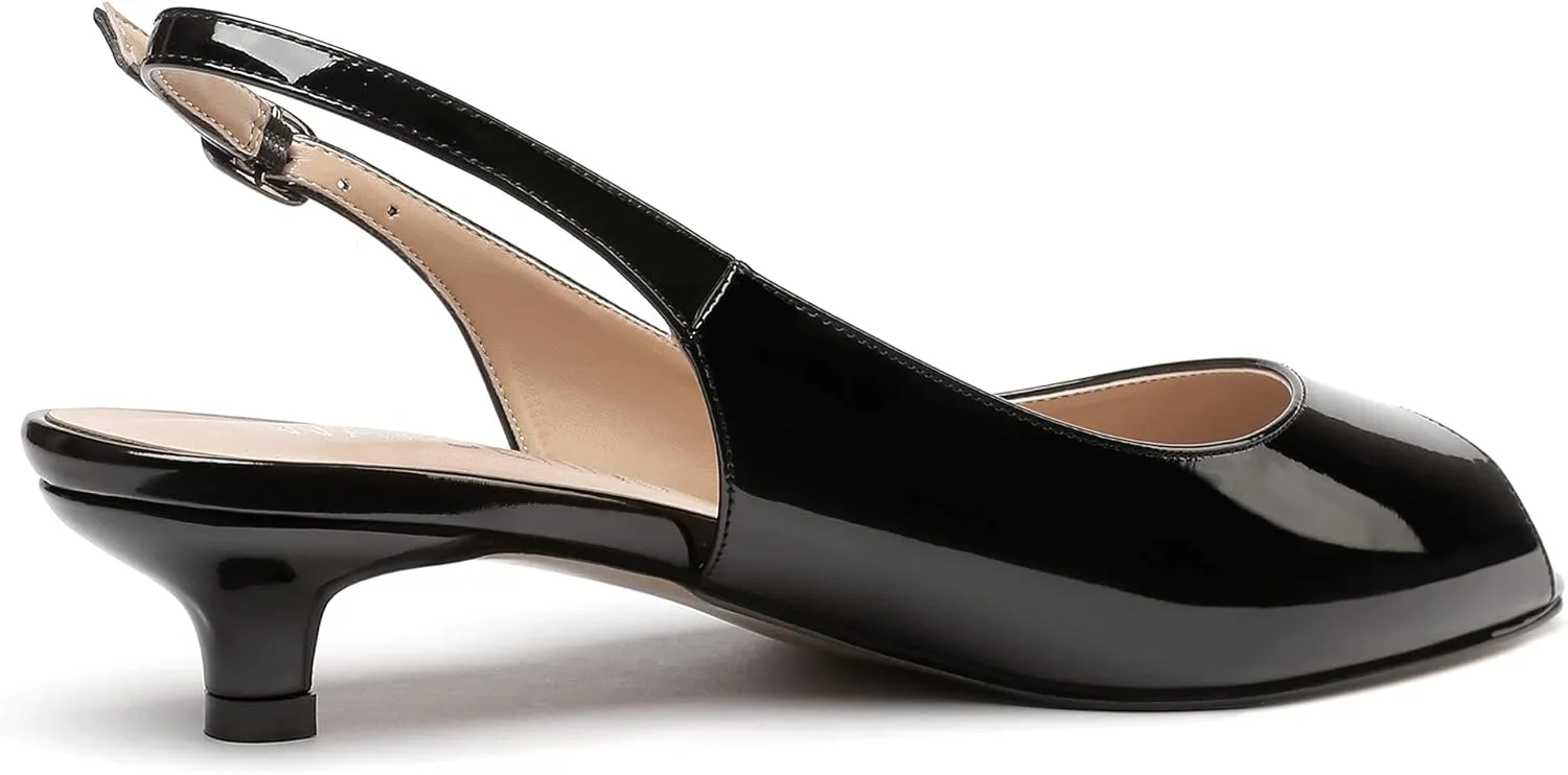 WAYDERNS Women's Peep Toe Patent Leather Ankle Strap Slingback Kitten Heels Low Heel Pumps Evening Work Dress Shoes 1.5 Inch