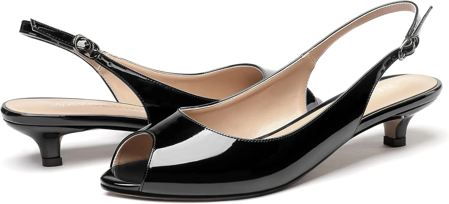 WAYDERNS Women's Peep Toe Patent Leather Ankle Strap Slingback Kitten Heels Low Heel Pumps Evening Work Dress Shoes 1.5 Inch