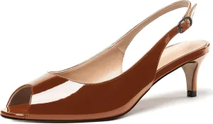 WAYDERNS Women's Peep Toe Patent Slingback Ankle Strap Kitten Low Heel Pumps Ladies Cute Dress Shoes 2 Inch