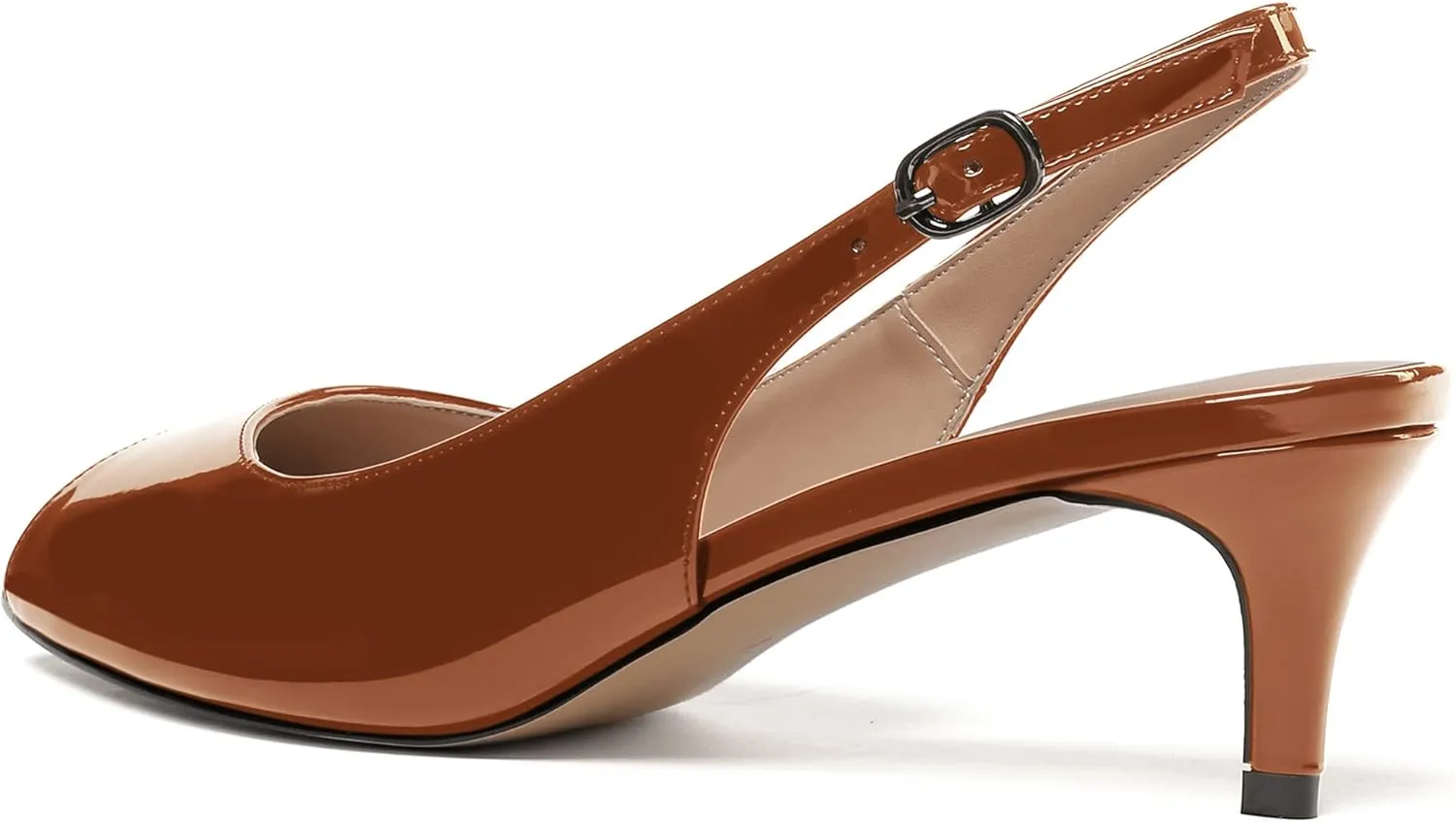 WAYDERNS Women's Peep Toe Patent Slingback Ankle Strap Kitten Low Heel Pumps Ladies Cute Dress Shoes 2 Inch