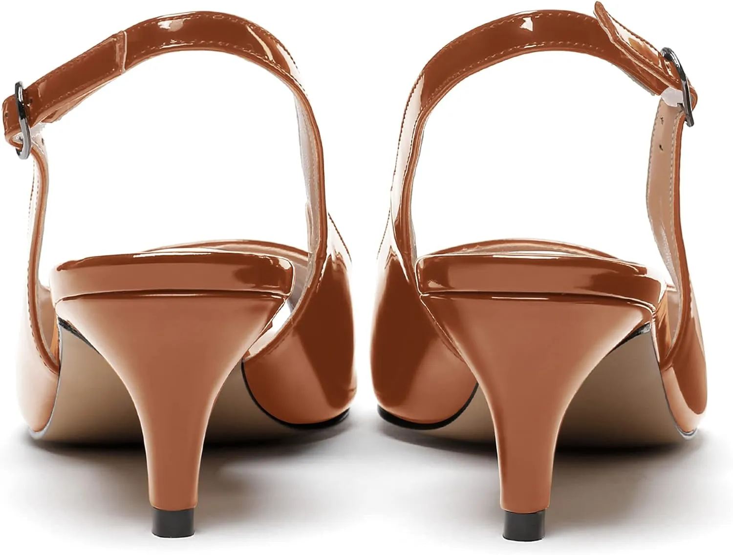WAYDERNS Women's Peep Toe Patent Slingback Ankle Strap Kitten Low Heel Pumps Ladies Cute Dress Shoes 2 Inch