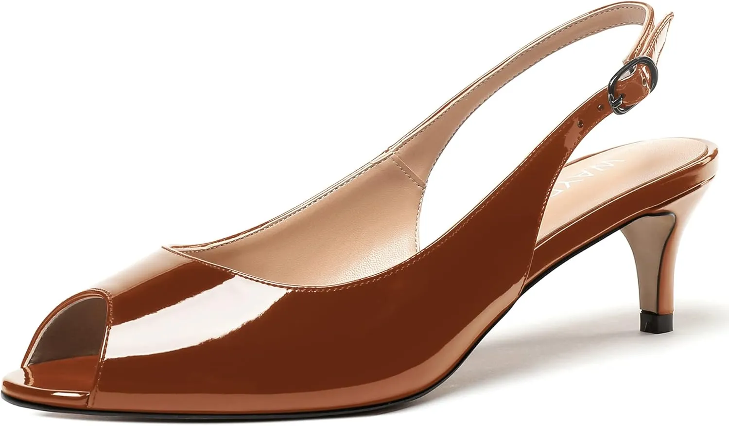 WAYDERNS Women's Peep Toe Patent Slingback Ankle Strap Kitten Low Heel Pumps Ladies Cute Dress Shoes 2 Inch