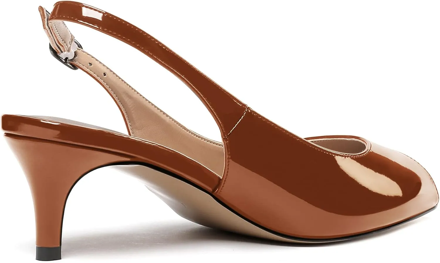 WAYDERNS Women's Peep Toe Patent Slingback Ankle Strap Kitten Low Heel Pumps Ladies Cute Dress Shoes 2 Inch