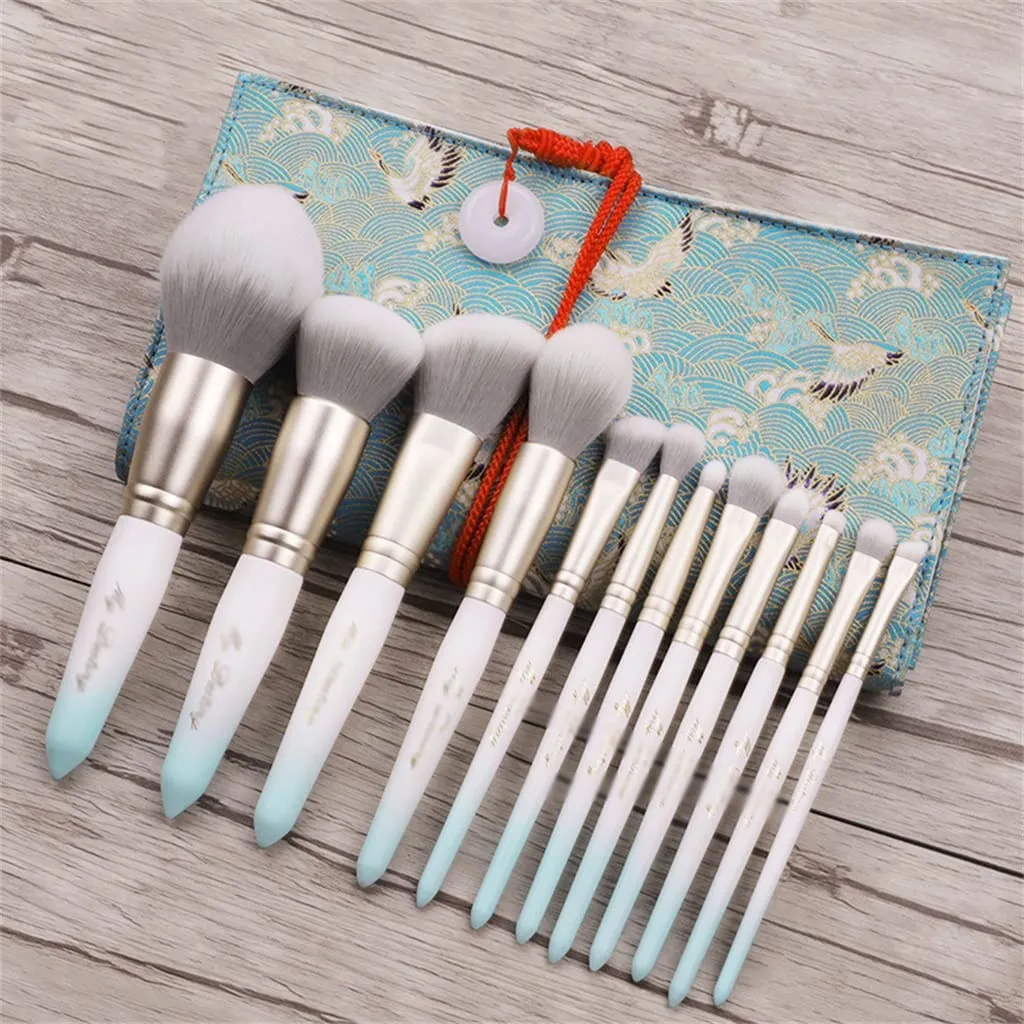 White 12pcs Synthetic Hair Cosmetic Brushes Setfoundation&Blush Powder Face Eye-Cosmetic Tools&pens