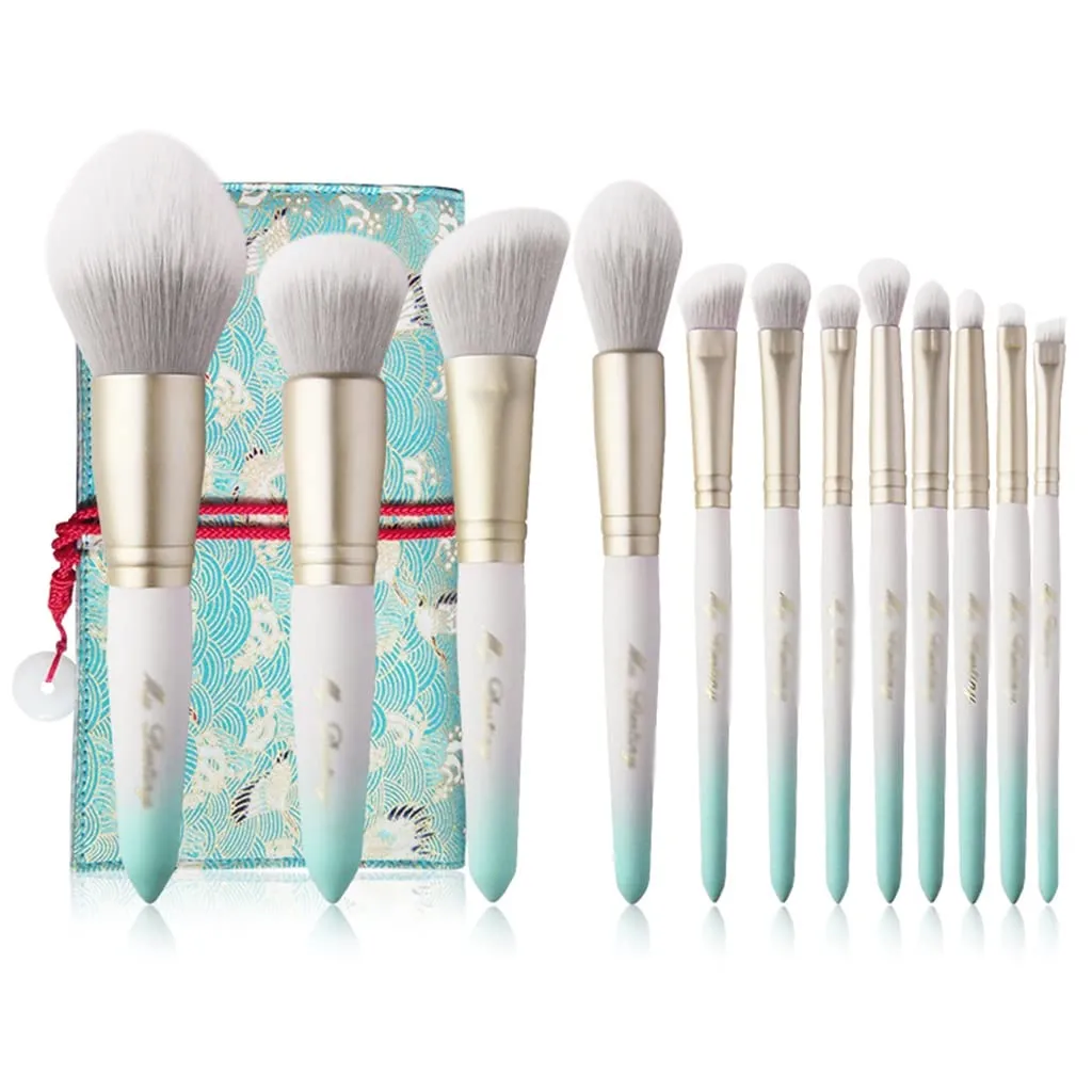 White 12pcs Synthetic Hair Cosmetic Brushes Setfoundation&Blush Powder Face Eye-Cosmetic Tools&pens