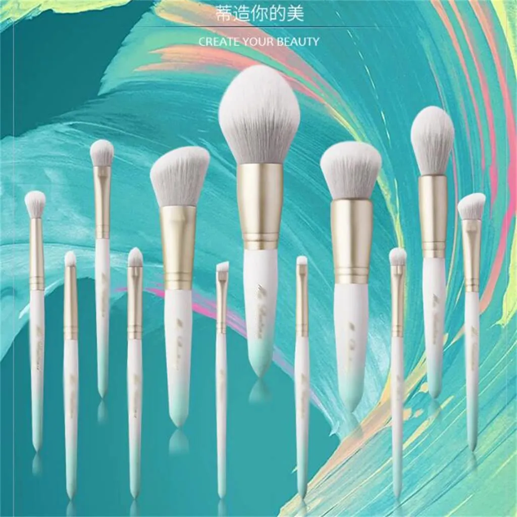 White 12pcs Synthetic Hair Cosmetic Brushes Setfoundation&Blush Powder Face Eye-Cosmetic Tools&pens