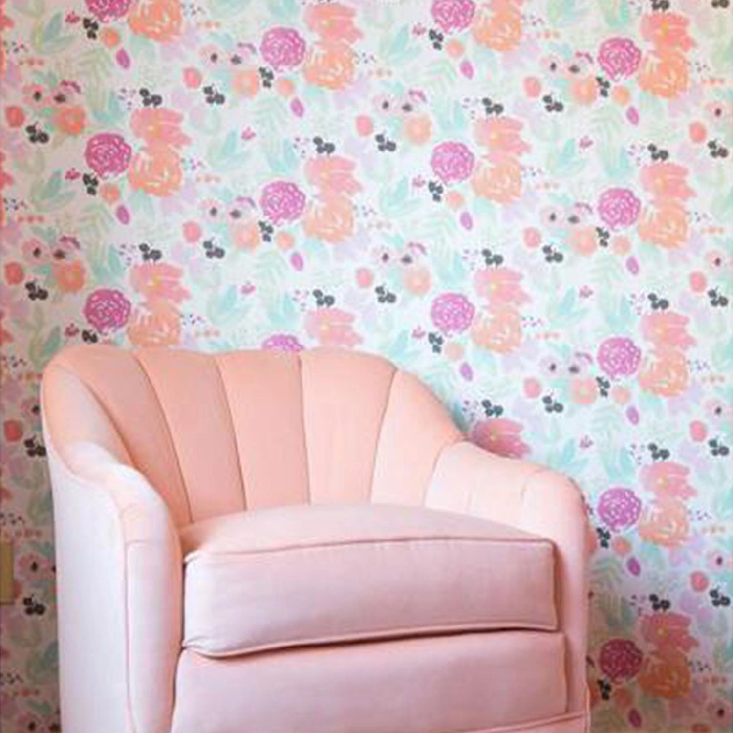 White Friendly Petite Blooms Wallpaper in Pastel Ergonomic