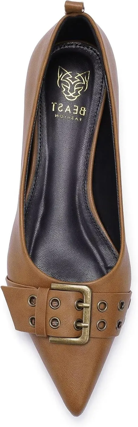 Womens Flat Shoes Pointed Toe Flats Slip-On Shoes Buckle Design Flats Comfortable Casual Dressy Shoes