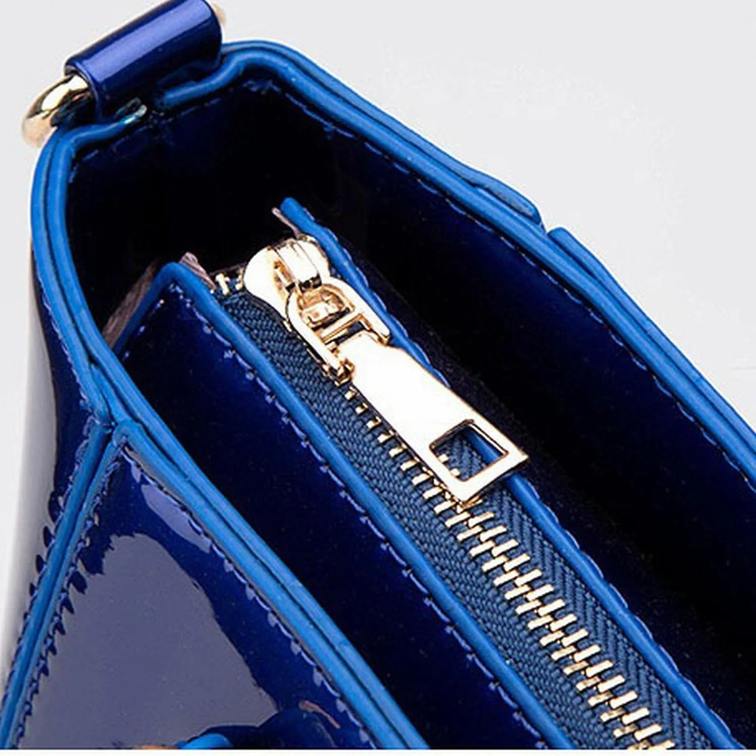 Women's Handbags Ladies Handbags Female Patent Leather Shoulder Messenger Bags Tote Bag New 3pcs Set Women Composite Bags(Blue)