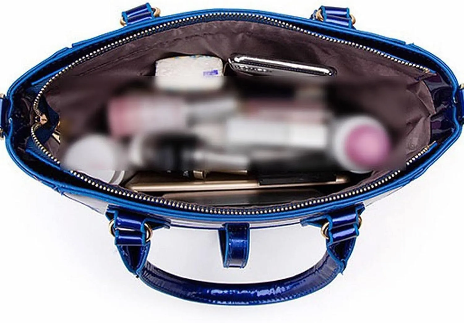 Women's Handbags Ladies Handbags Female Patent Leather Shoulder Messenger Bags Tote Bag New 3pcs Set Women Composite Bags(Blue)