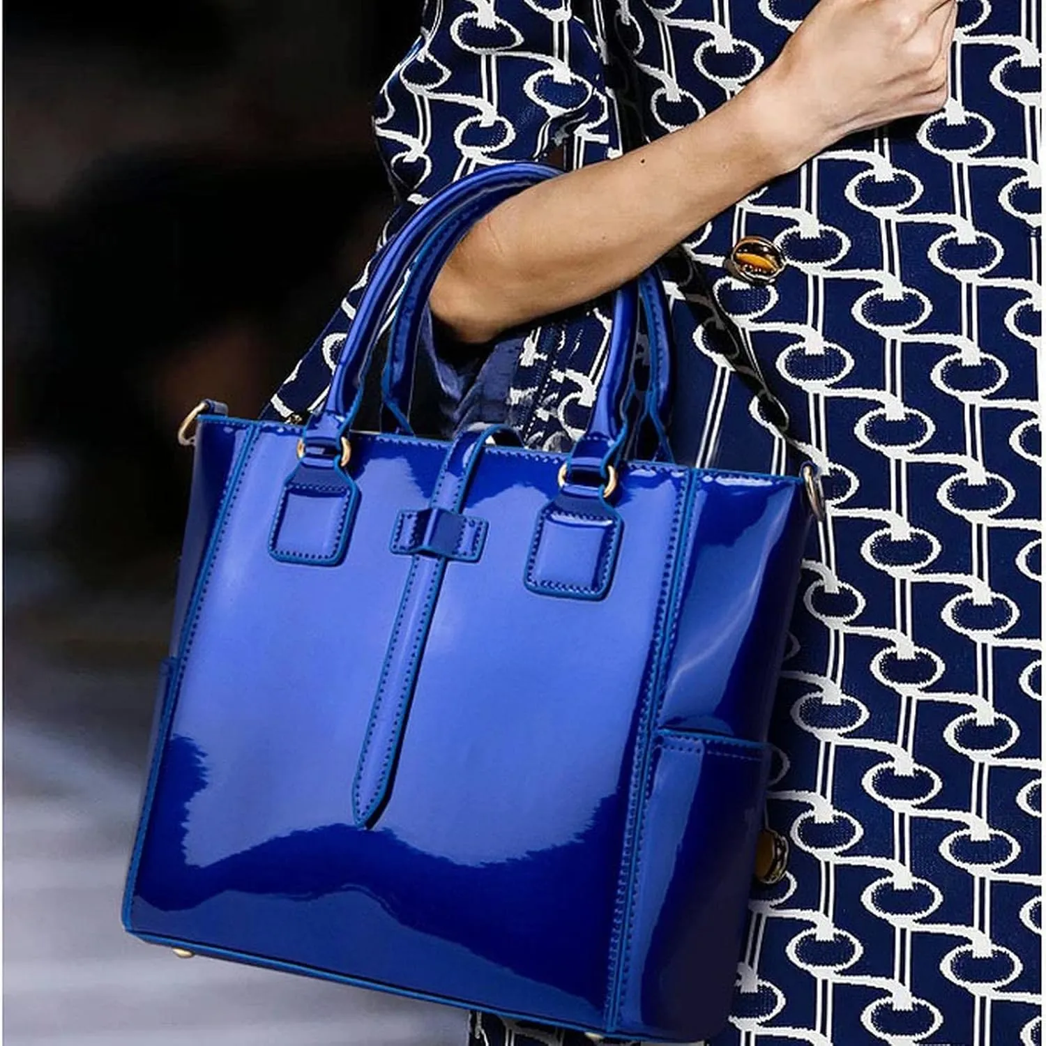 Women's Handbags Ladies Handbags Female Patent Leather Shoulder Messenger Bags Tote Bag New 3pcs Set Women Composite Bags(Blue)
