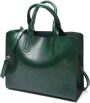 Women's Handbags Women Leather Bags Women's Vintage Handbag Casual Female Bag Tote Ladies Shoulder Bag Large Messenger Bag(Green)