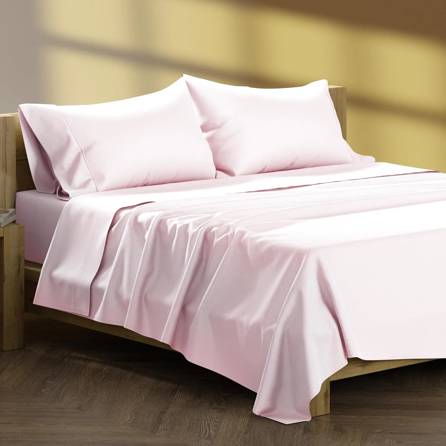 XOOX Linen 100% Cotton Bed Sheets Queen Sheet Set - 500 Thread Count Sheets Queen Size 4 PC Set (Blush), Soft, Cooling, Hotel-Quality 16" Deep Pocket Sateen Cotton Bedsheet for Hot Sleepers