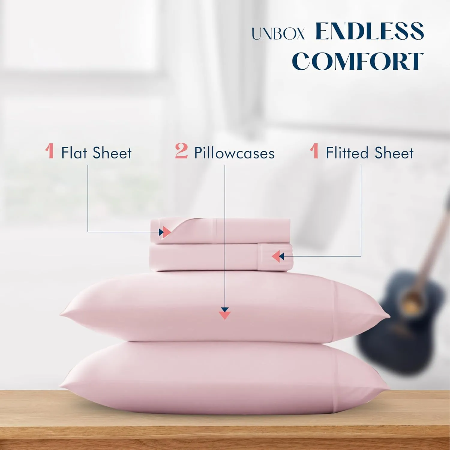 XOOX Linen 100% Cotton Bed Sheets Queen Sheet Set - 500 Thread Count Sheets Queen Size 4 PC Set (Blush), Soft, Cooling, Hotel-Quality 16" Deep Pocket Sateen Cotton Bedsheet for Hot Sleepers