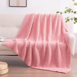YIRUIO Microfiber Waffle Throw Blanket Weave Knit Super Soft Ultra Cozy Fuzzy Fluffy Warm for Living Room Bedroom Bedding Farmhouse (Blush Pink, 51'' x 63'')