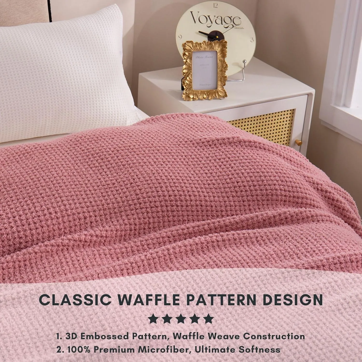 YIRUIO Microfiber Waffle Throw Blanket Weave Knit Super Soft Ultra Cozy Fuzzy Fluffy Warm for Living Room Bedroom Bedding Farmhouse (Blush Pink, 51'' x 63'')