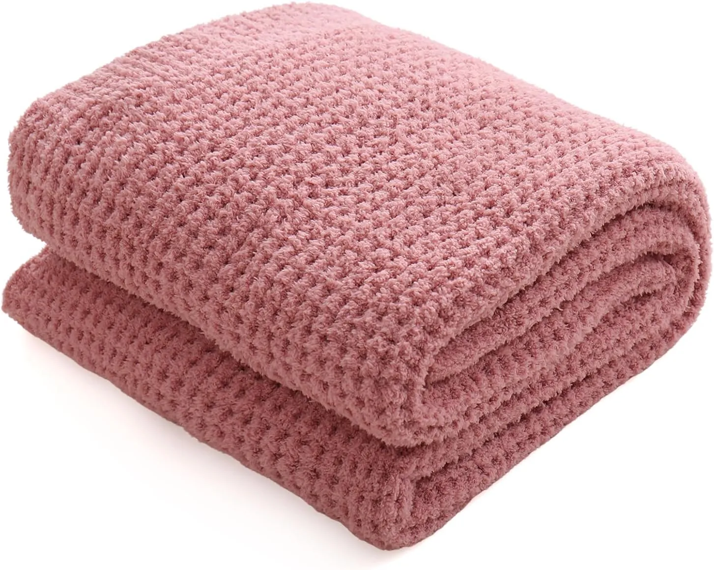 YIRUIO Microfiber Waffle Throw Blanket Weave Knit Super Soft Ultra Cozy Fuzzy Fluffy Warm for Living Room Bedroom Bedding Farmhouse (Blush Pink, 51'' x 63'')