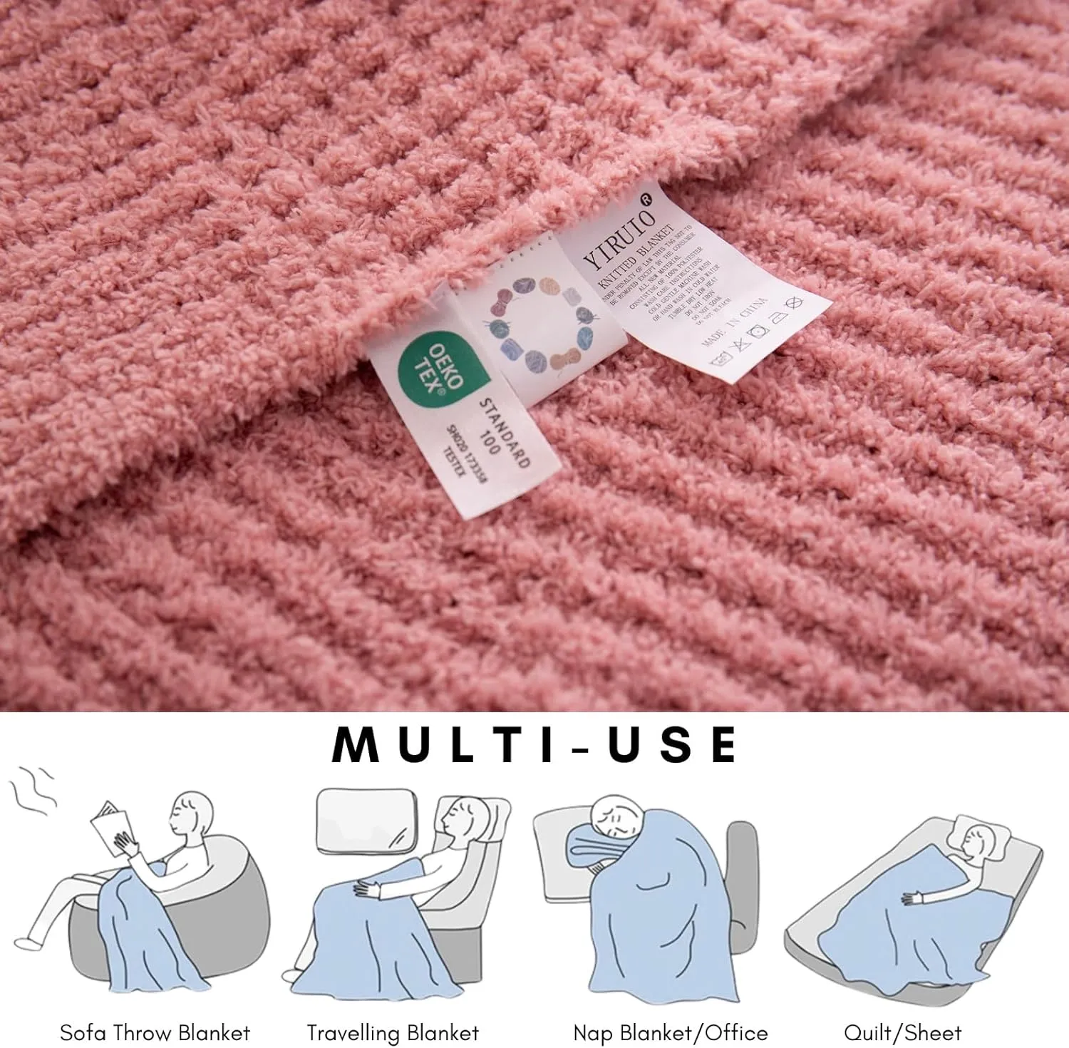 YIRUIO Microfiber Waffle Throw Blanket Weave Knit Super Soft Ultra Cozy Fuzzy Fluffy Warm for Living Room Bedroom Bedding Farmhouse (Blush Pink, 51'' x 63'')