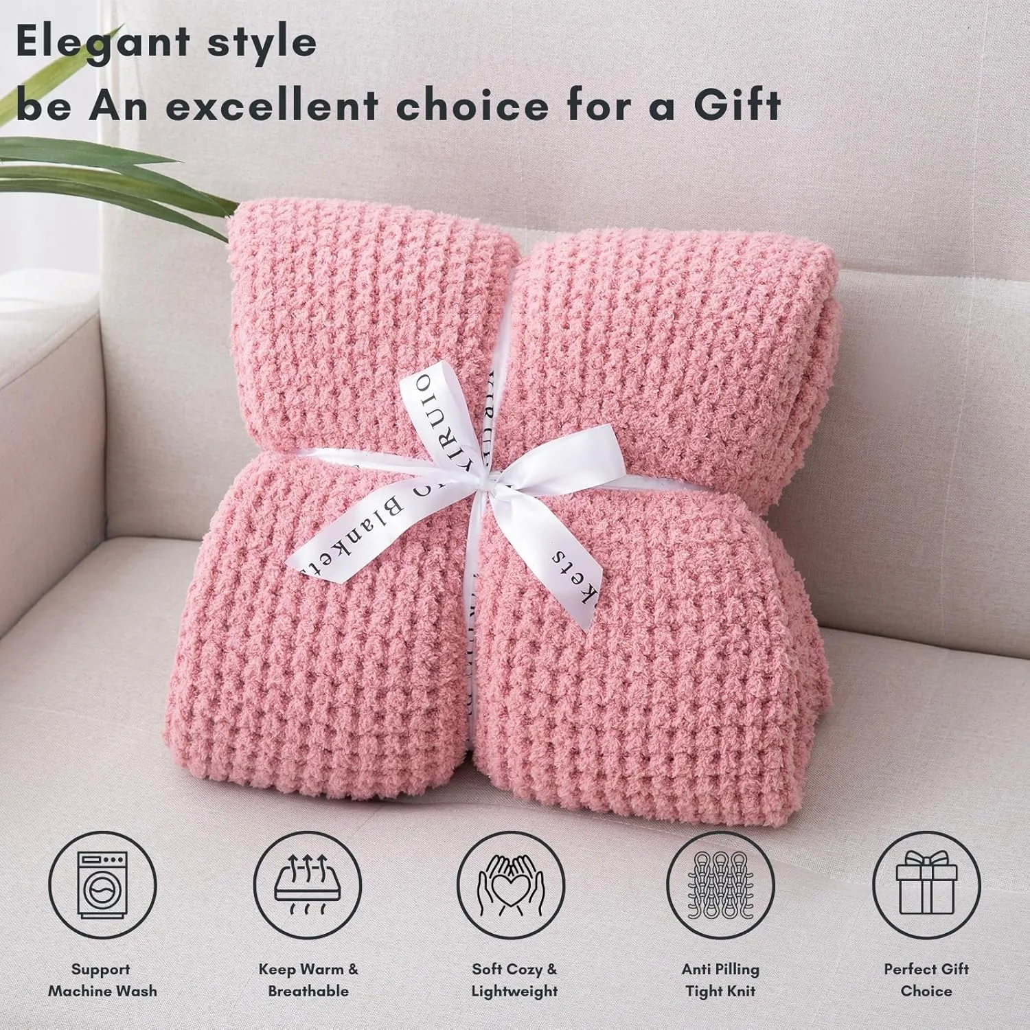 YIRUIO Microfiber Waffle Throw Blanket Weave Knit Super Soft Ultra Cozy Fuzzy Fluffy Warm for Living Room Bedroom Bedding Farmhouse (Blush Pink, 51'' x 63'')
