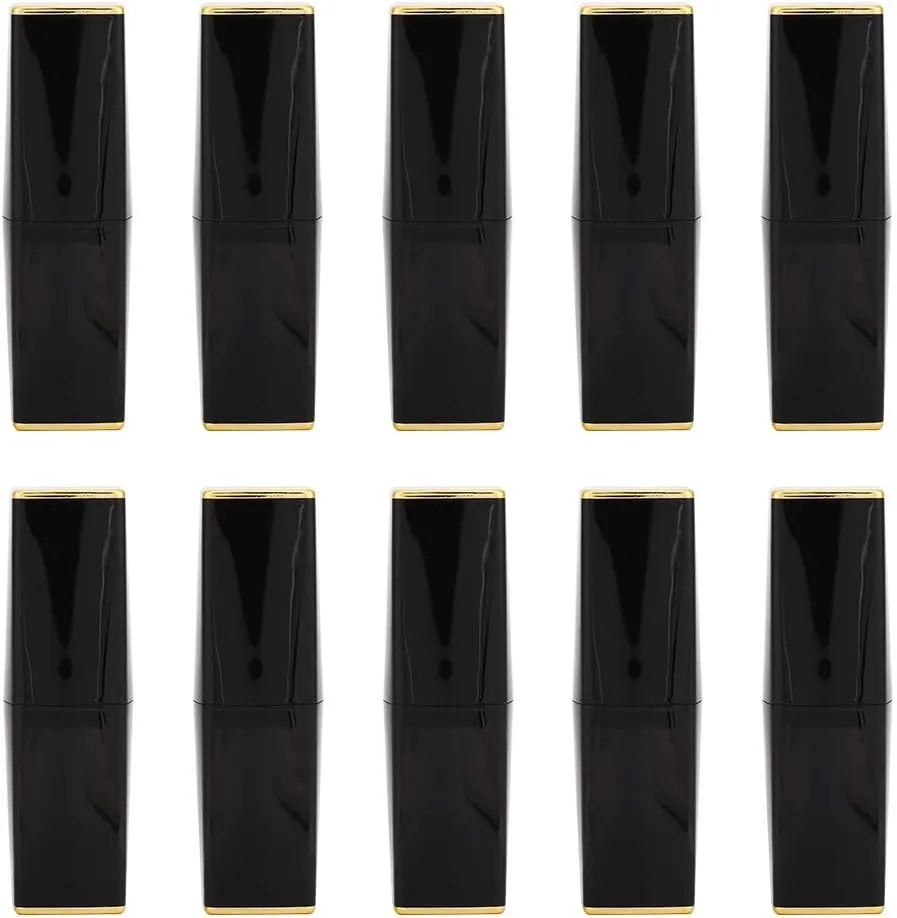 Yosoo DIY Empty Lipstick Tubes, Refillable Lip Balm Bottles Tube with Lid Bright Black Magnetic Clasp Tube for Homemade Lipsticks(#2)