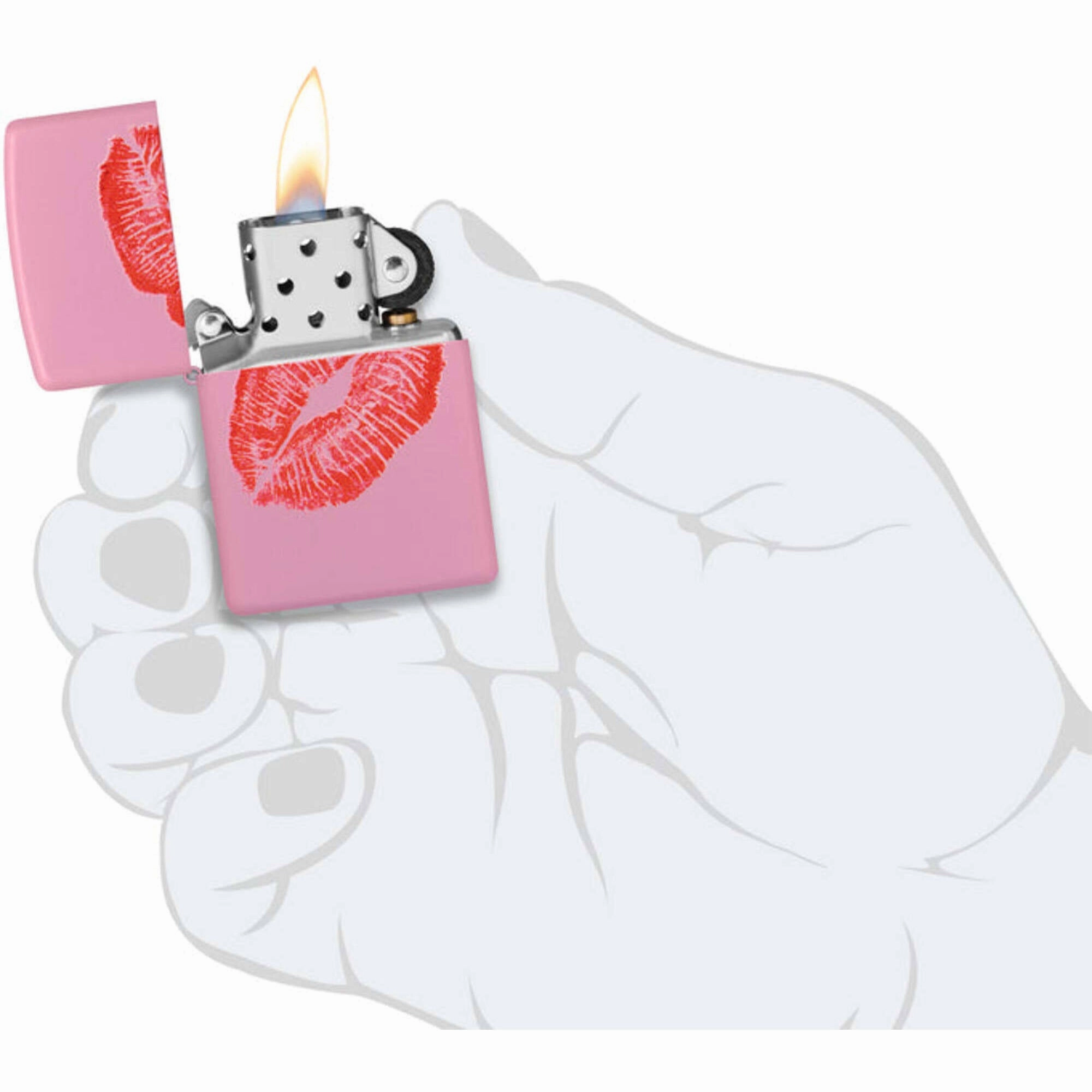 Zippo Windproof Pocket Lighter Smooches Design Matte Pink Metal 46470