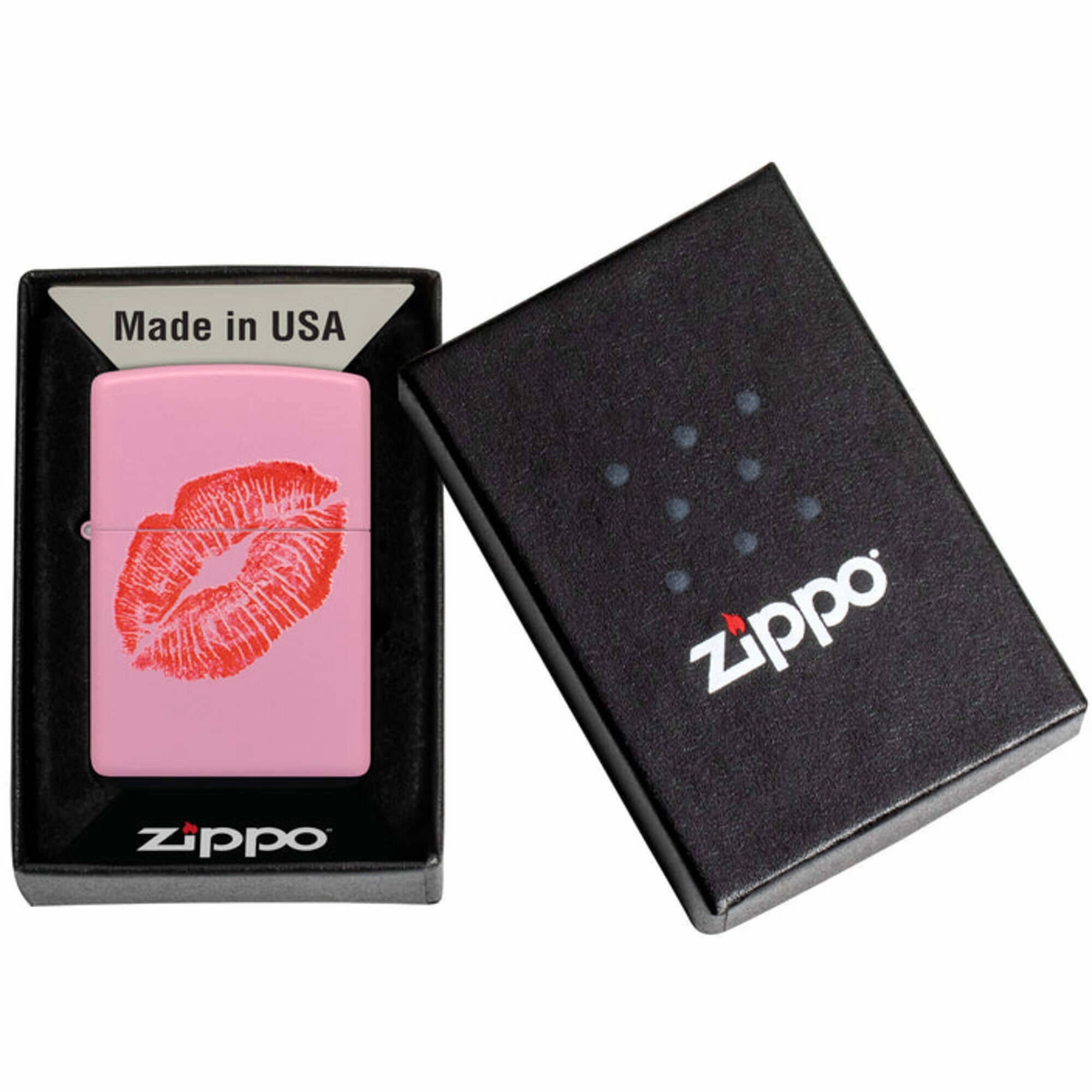 Zippo Windproof Pocket Lighter Smooches Design Matte Pink Metal 46470