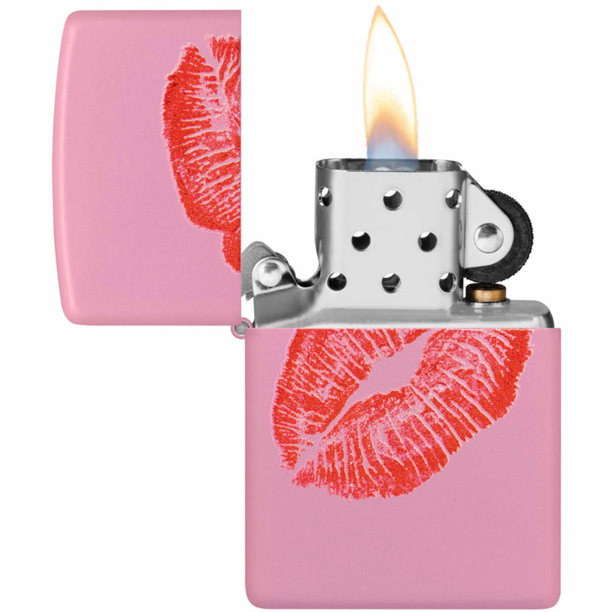 Zippo Windproof Pocket Lighter Smooches Design Matte Pink Metal 46470